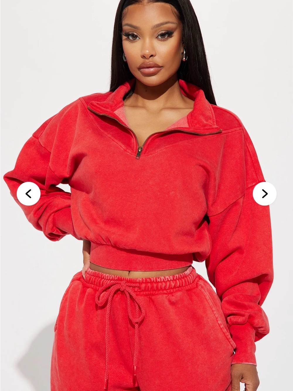 Fashion Nova Rested Lounge Mineral washed Red Cropped Half-Zip Pullover